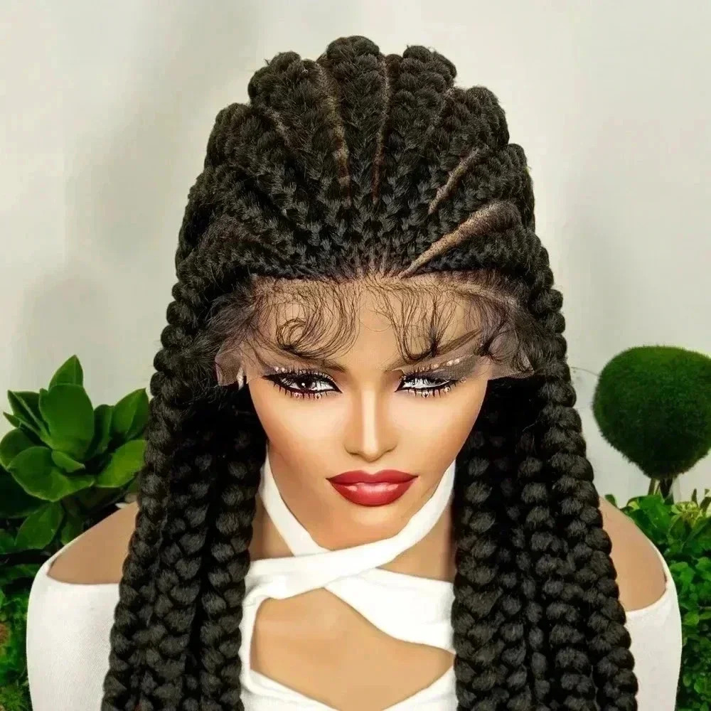 28" Braided full lace wig,  Ghana Weave, long tick Braids, Natural Baby Hair,